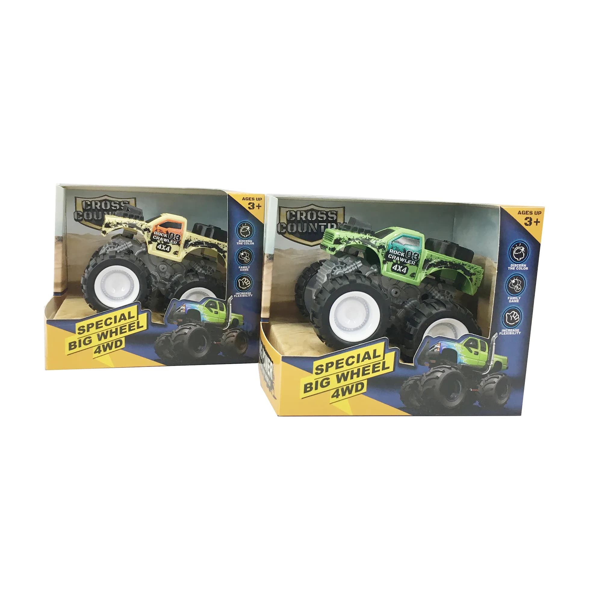 Babies & more Friction Truck - 12 Cm Assorted Set - Green & Yellow Trucks - Special Big Wheel 4Wd Series - Multicolor