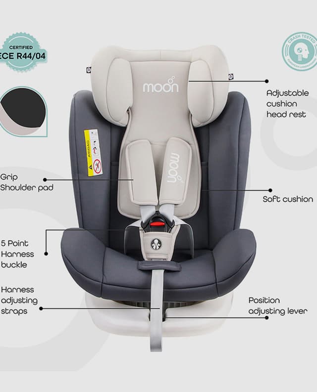 Moon Gyro Car Seat – 360° Rotating Booster Seat For Kids/Infants/Toddlers - Baby Travel Gear (Group 0-1-2-3) - Rear & Forward Convertible W/Isofix - 0M To 12Yr (Up To 36Kg) – Grey thumbnail 2