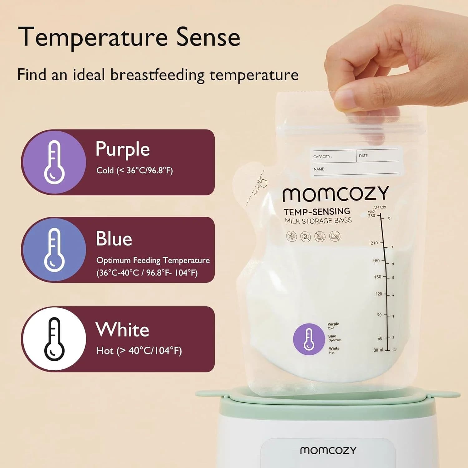 Momcozy Breastmilk Storage Bag, 8Oz, Temp-Sensing Color Change Breast Milk Bags - Pack Of 60