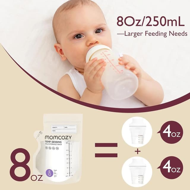 Momcozy Breastmilk Storage Bag, 8Oz, Temp-Sensing Color Change Breast Milk Bags - Pack Of 60 thumbnail 4