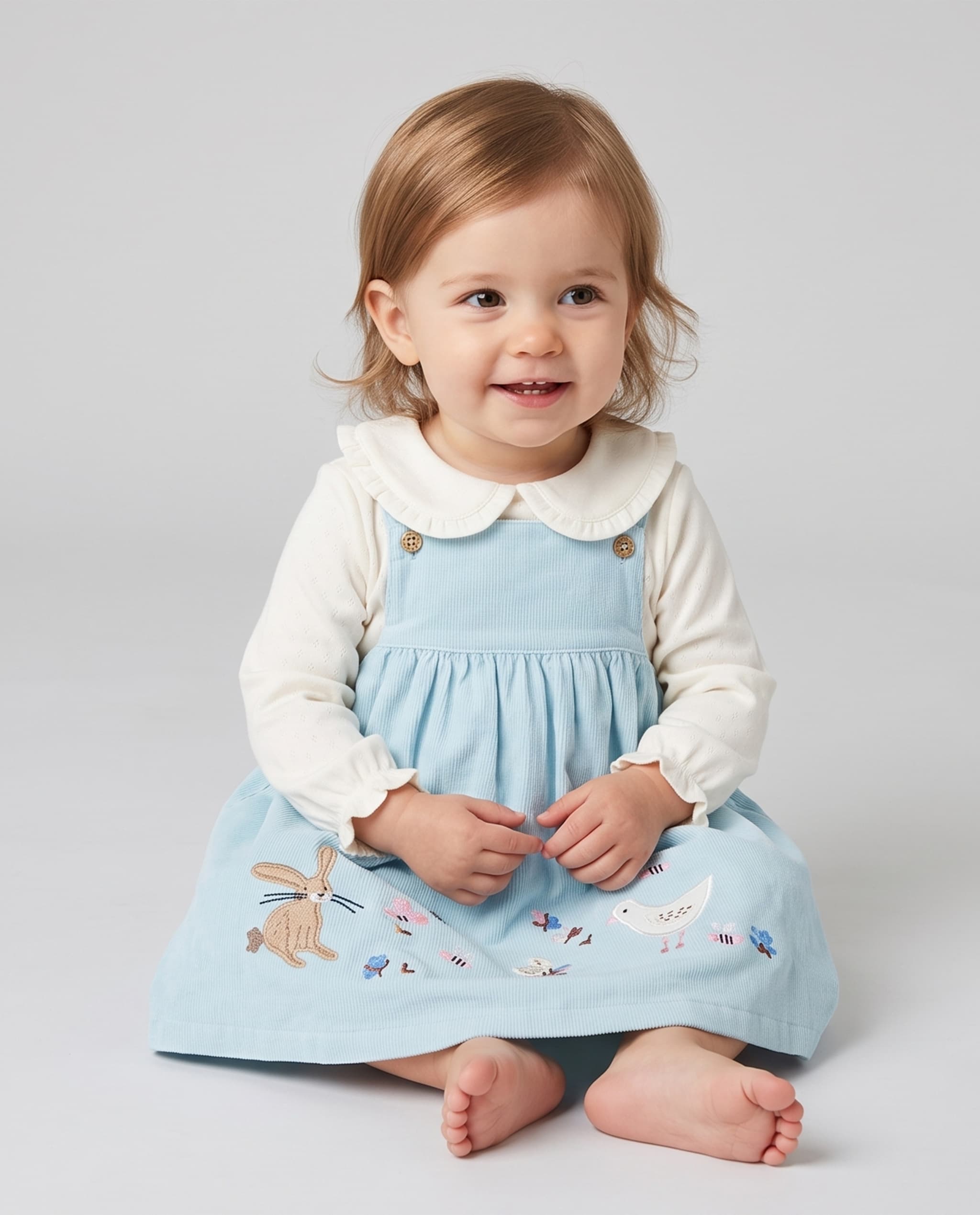 100% Cotton Bunny Embroidered Pinafore Clothing Set