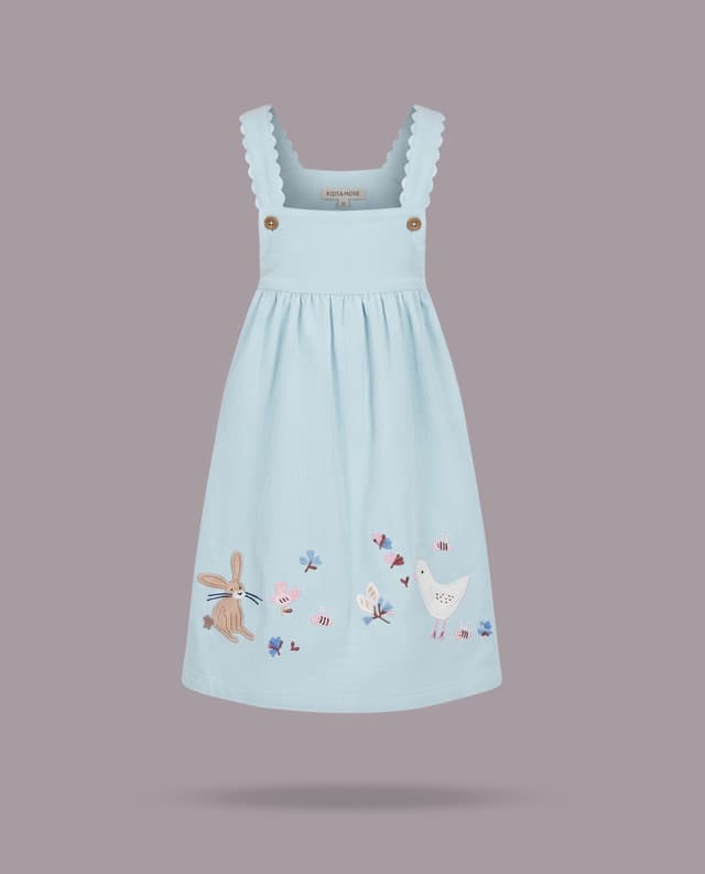 100% Cotton Bunny Embroidered Pinafore Clothing Set thumbnail 4