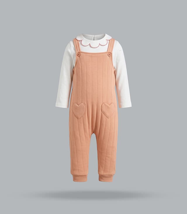 Ribbed Dungaree Set with Scallop Neckline and Heart Pocket Detail thumbnail 3