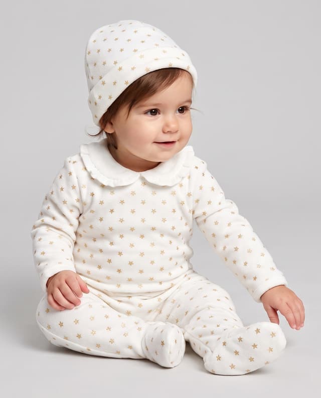 100% Polyester Printed Long Sleeves Sleep Suit with Cap thumbnail 1