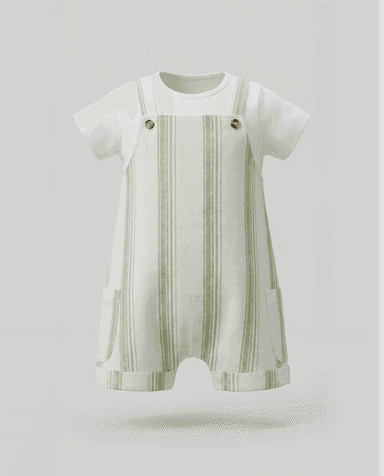 Striped Short Sleeves Dungaree Set thumbnail 1