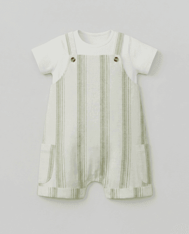 Striped Short Sleeves Dungaree Set thumbnail 3