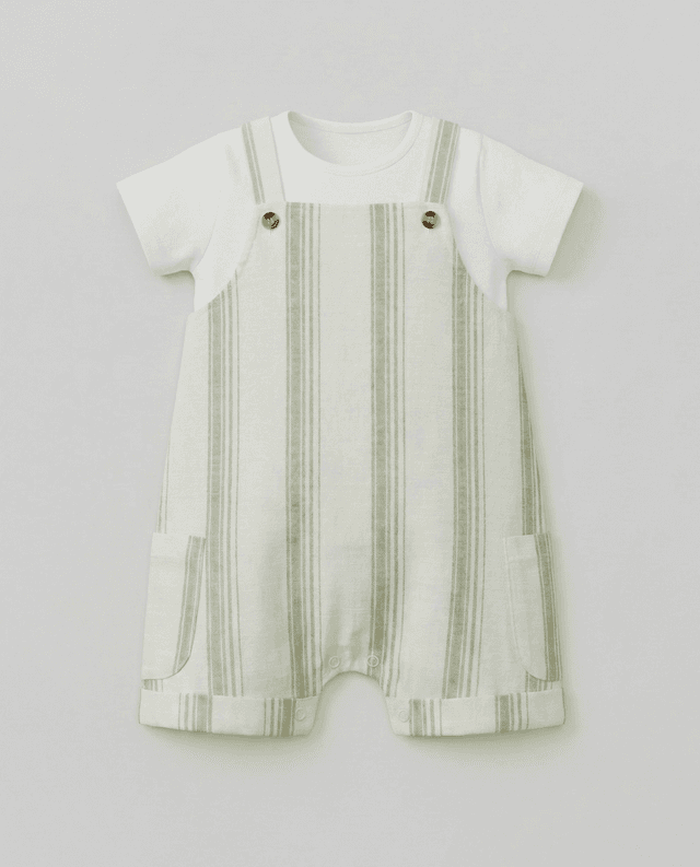 Striped Short Sleeves Dungaree Set thumbnail 3