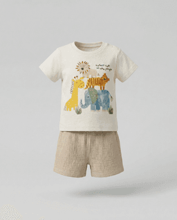 Printed Short Sleeves Woven Clothing Set