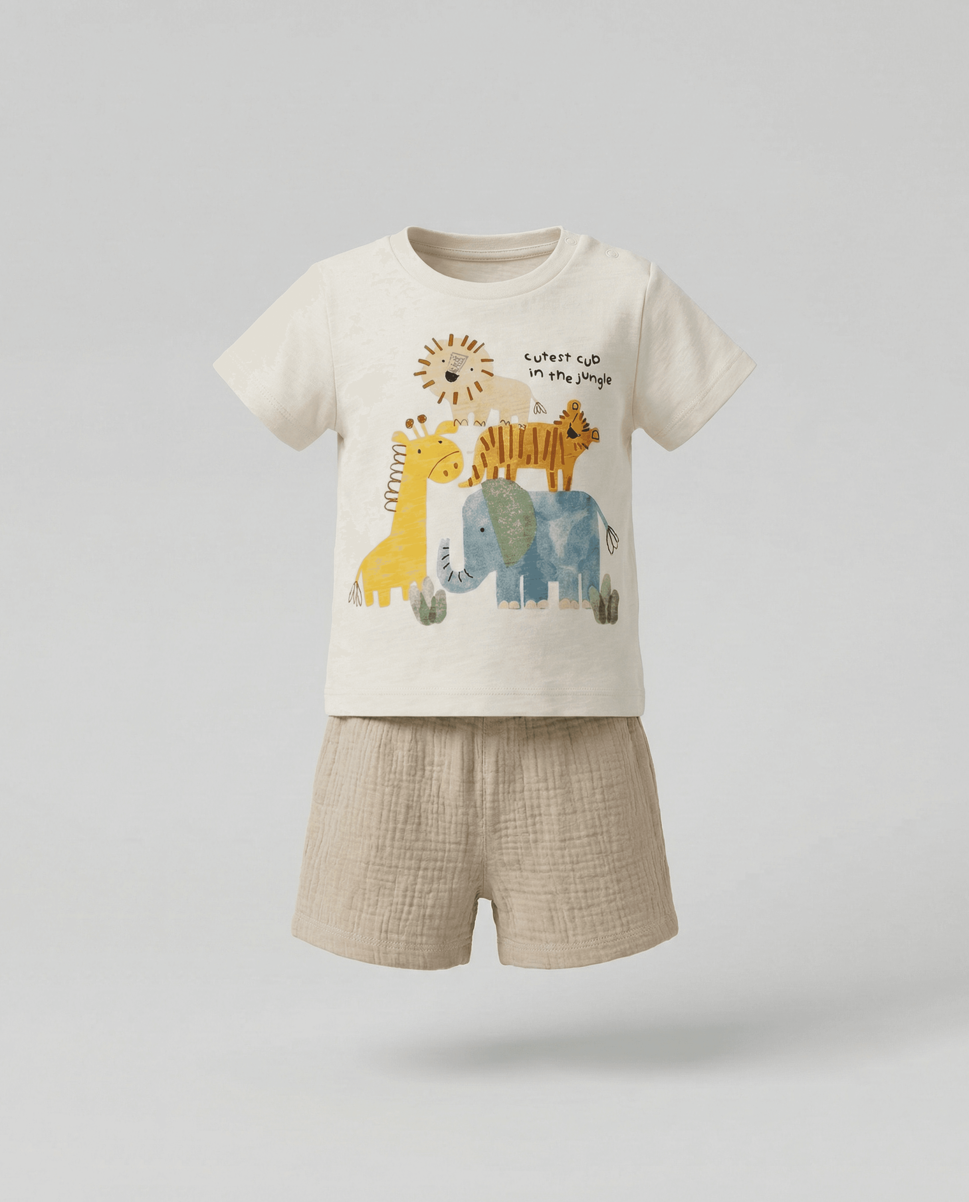 Printed Short Sleeves Woven Clothing Set