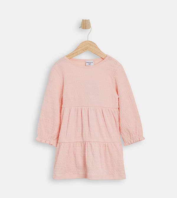 Textured Long Sleeves Bodysuit Dress