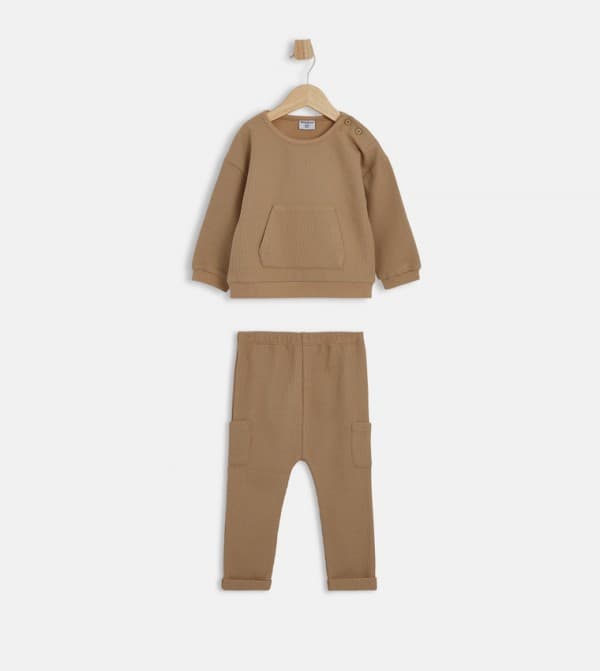 Textured Long Sleeves Clothing Set