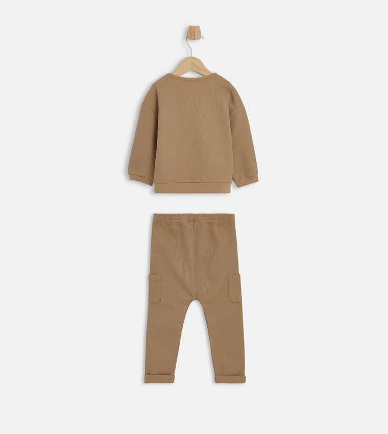 Textured Long Sleeves Clothing Set