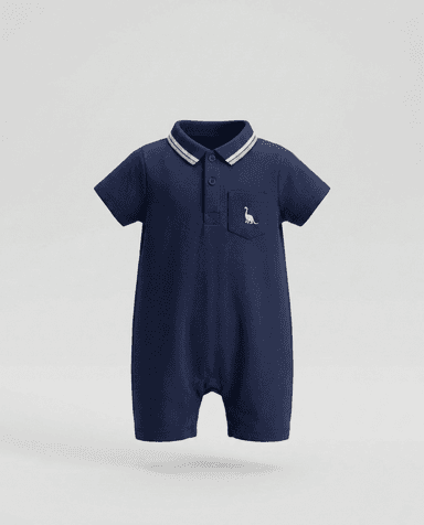 Contrast Tipping Short Sleeves Collared Romper thumbnail 1