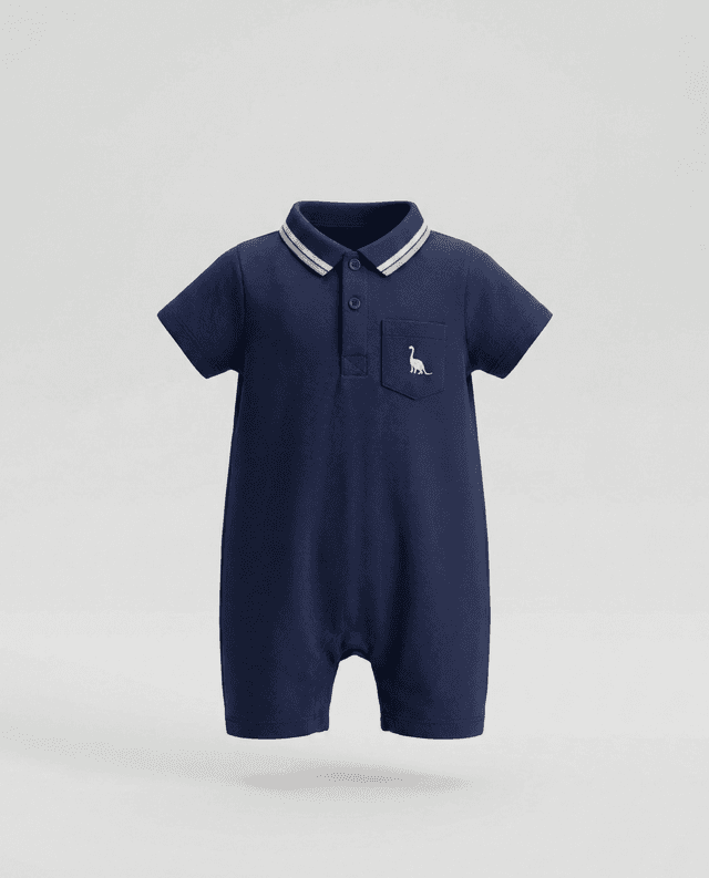 Contrast Tipping Short Sleeves Collared Romper thumbnail 5