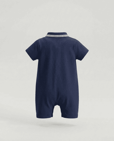 Contrast Tipping Short Sleeves Collared Romper thumbnail 2