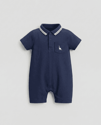 Contrast Tipping Short Sleeves Collared Romper thumbnail 3