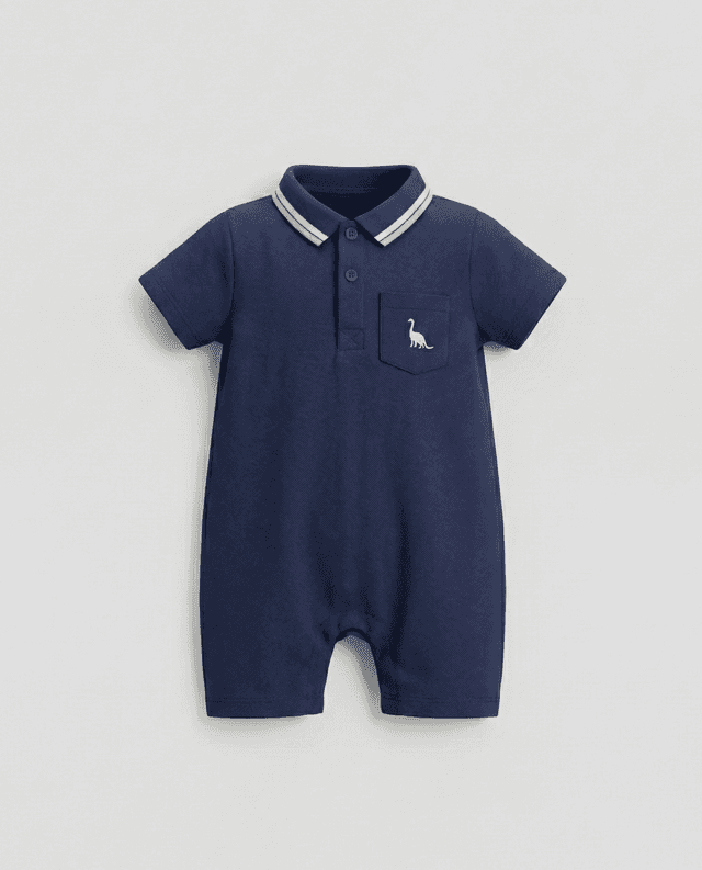 Contrast Tipping Short Sleeves Collared Romper thumbnail 3