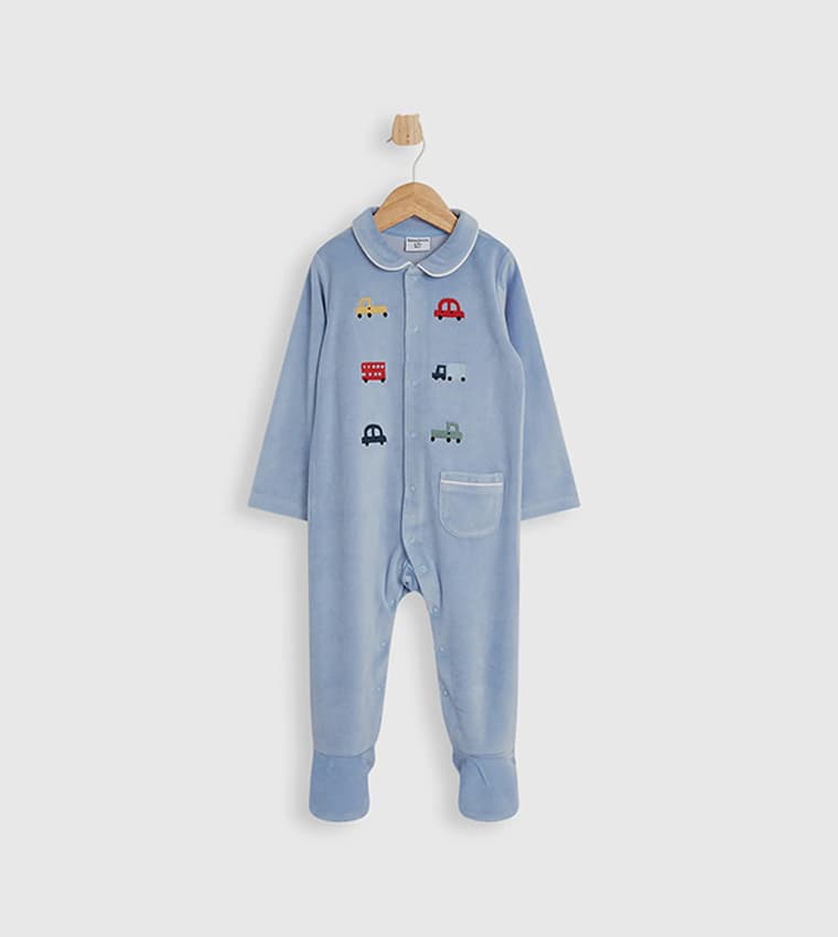 Embroidered Collar Long Sleeves Sleep Suit