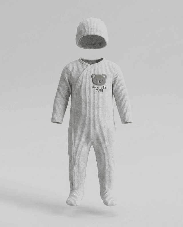 Printed Long Sleeves Sleepsuit with Hat thumbnail 1