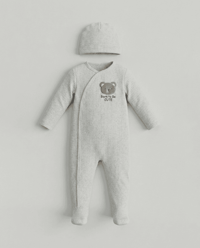 Printed Long Sleeves Sleepsuit with Hat thumbnail 3