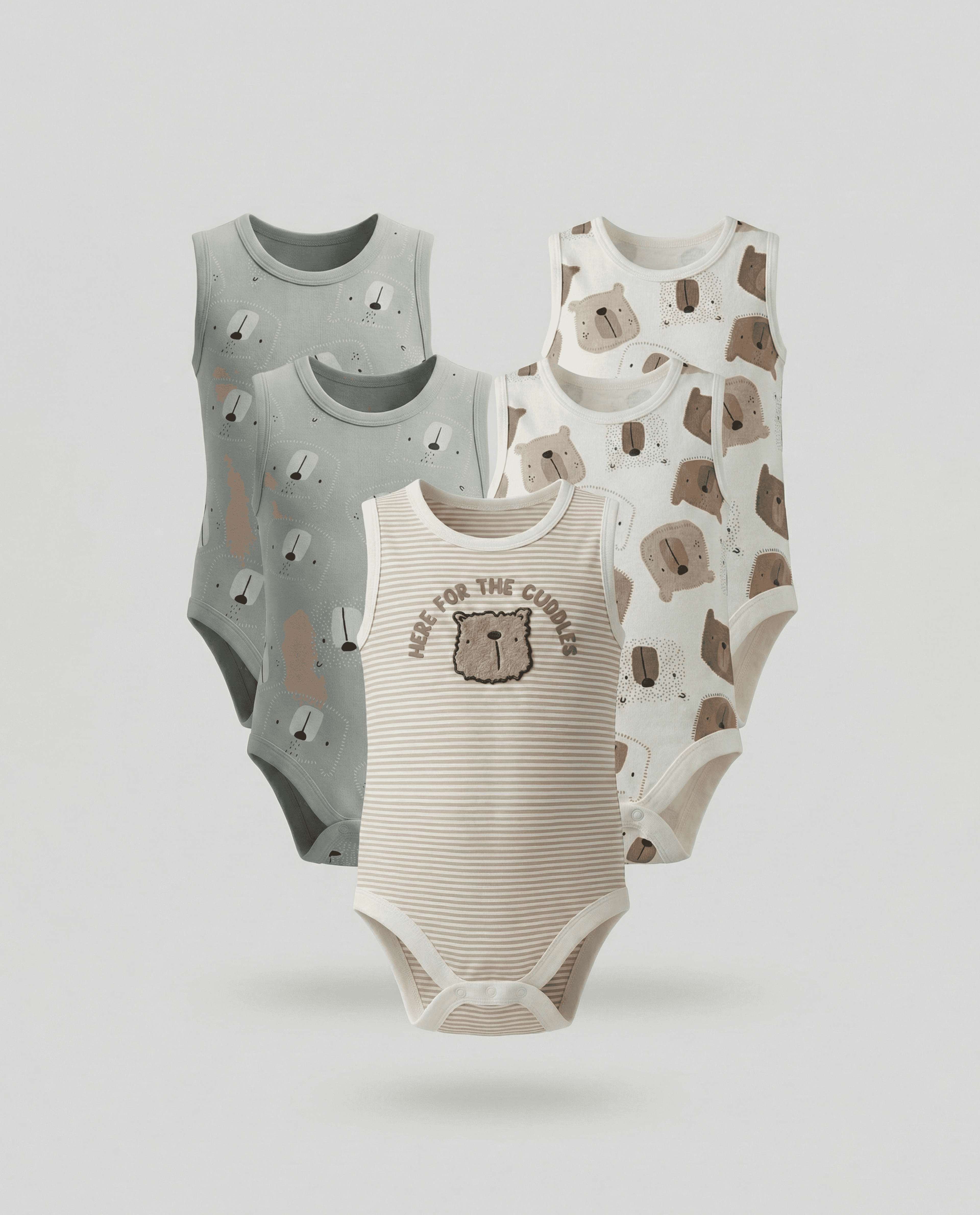 Pack of 5 Printed Sleeveless Bodysuits