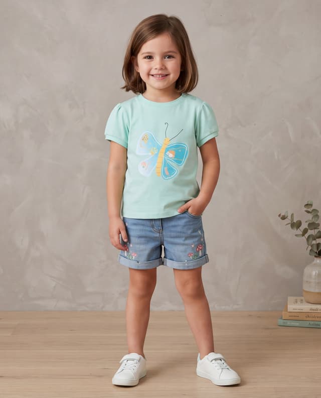 Butterfly Print T-Shirt with Crew Neck and Short Sleeves thumbnail 1