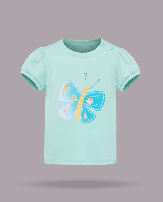 Butterfly Print T-Shirt with Crew Neck and Short Sleeves thumbnail 3