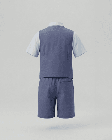 Solid Short Sleeves Collared Vest Co-Ord Set thumbnail 2