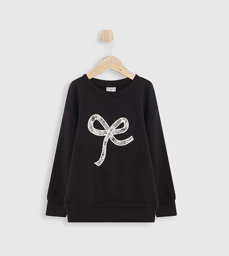Bow Printed Crew Neck Sweatshirt