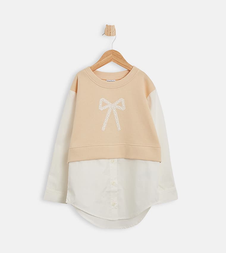 Embroidered Bow Crew Neck Top