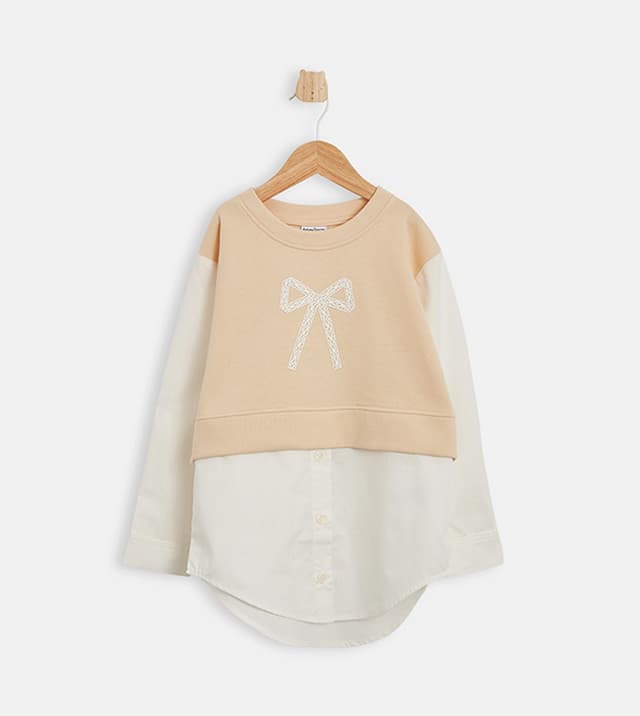 Bow 100% Cotton Top with Crew Neck and Long Sleeves thumbnail 1
