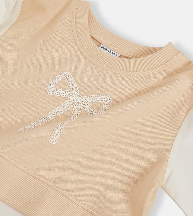Bow 100% Cotton Top with Crew Neck and Long Sleeves thumbnail 3