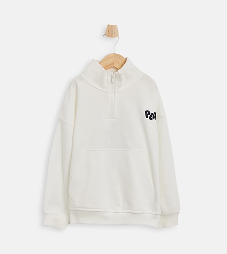 SOLID 100% Cotton Embroidered High Neck Sweatshirt
