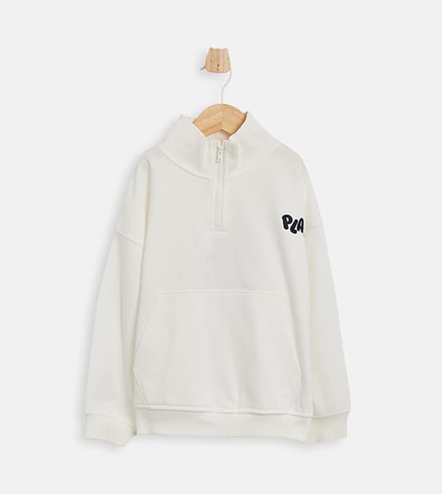 SOLID 100% Cotton Embroidered High Neck Sweatshirt thumbnail 1