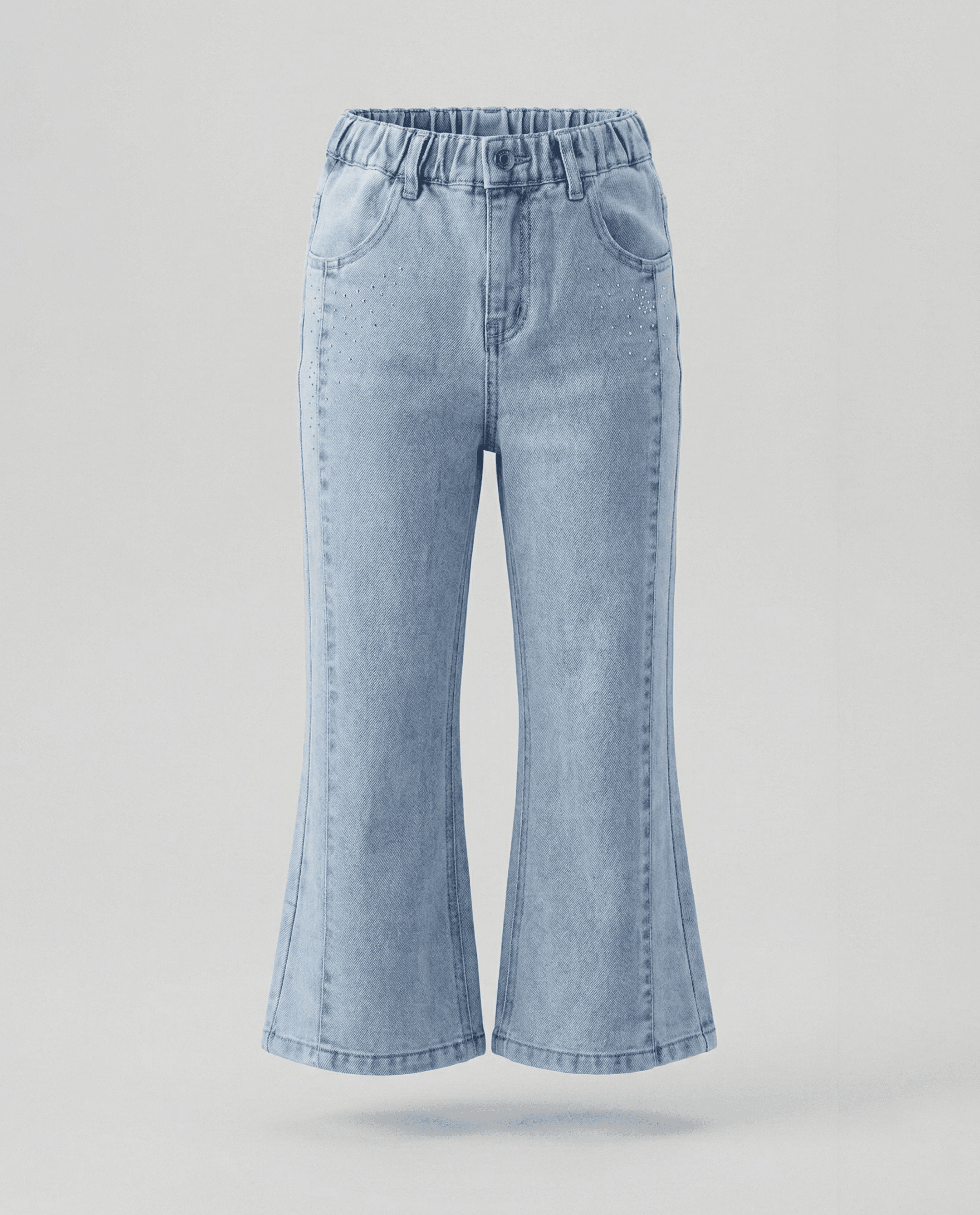 Washed Elastic Waist Flared Jeans