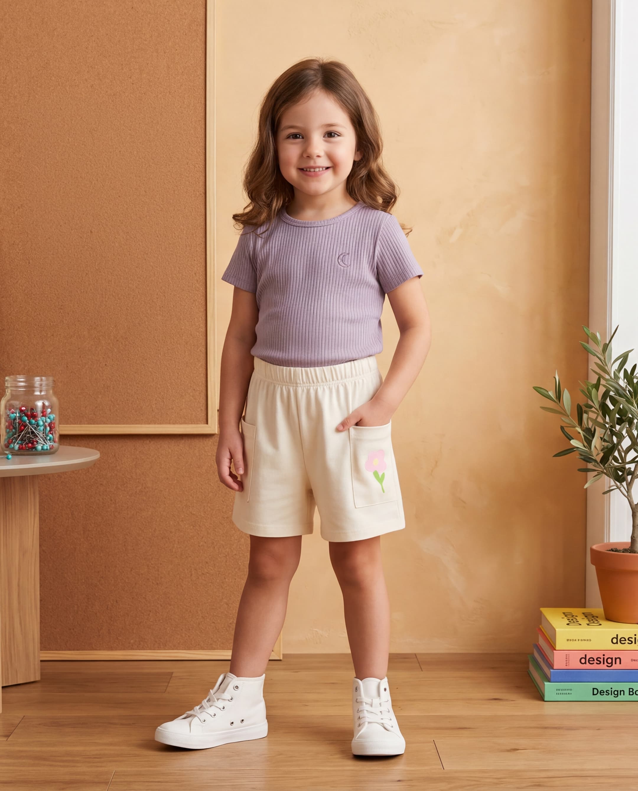 Flower Print Elastic Waist Shorts