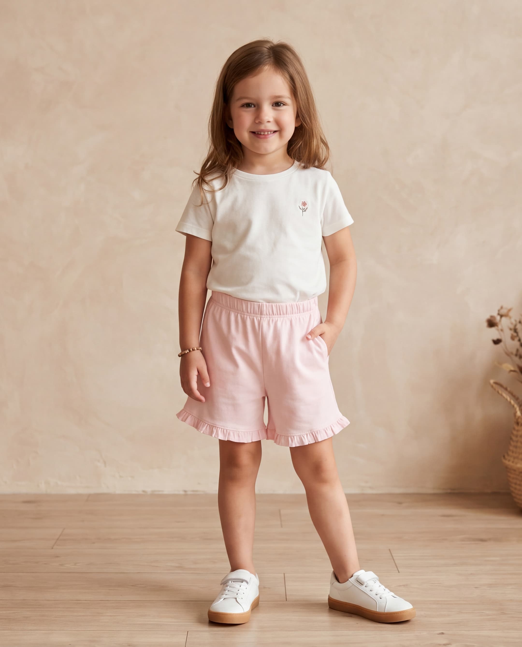 Ruffle Hem Elastic Waist Shorts