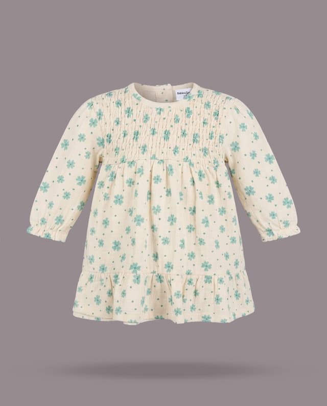 Floral Print Mini Dress with Crew Neck and Long Sleeves thumbnail 3