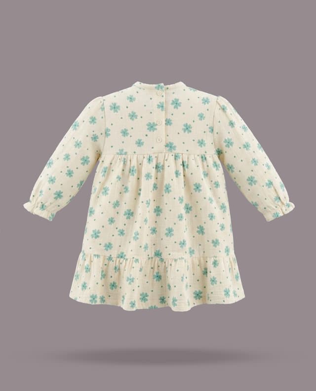 Floral Print Mini Dress with Crew Neck and Long Sleeves thumbnail 4