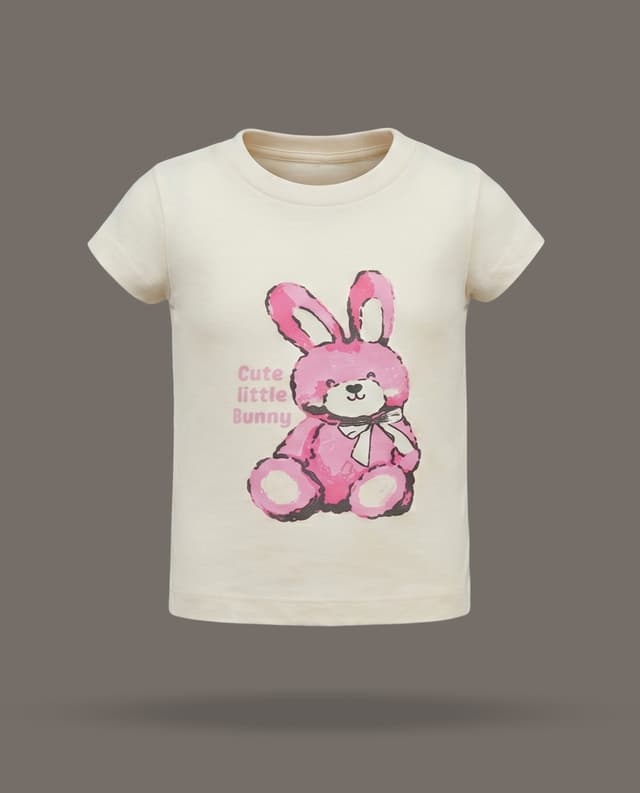 Bunny Print T-Shirt with Crew Neck and Short Sleeves thumbnail 3