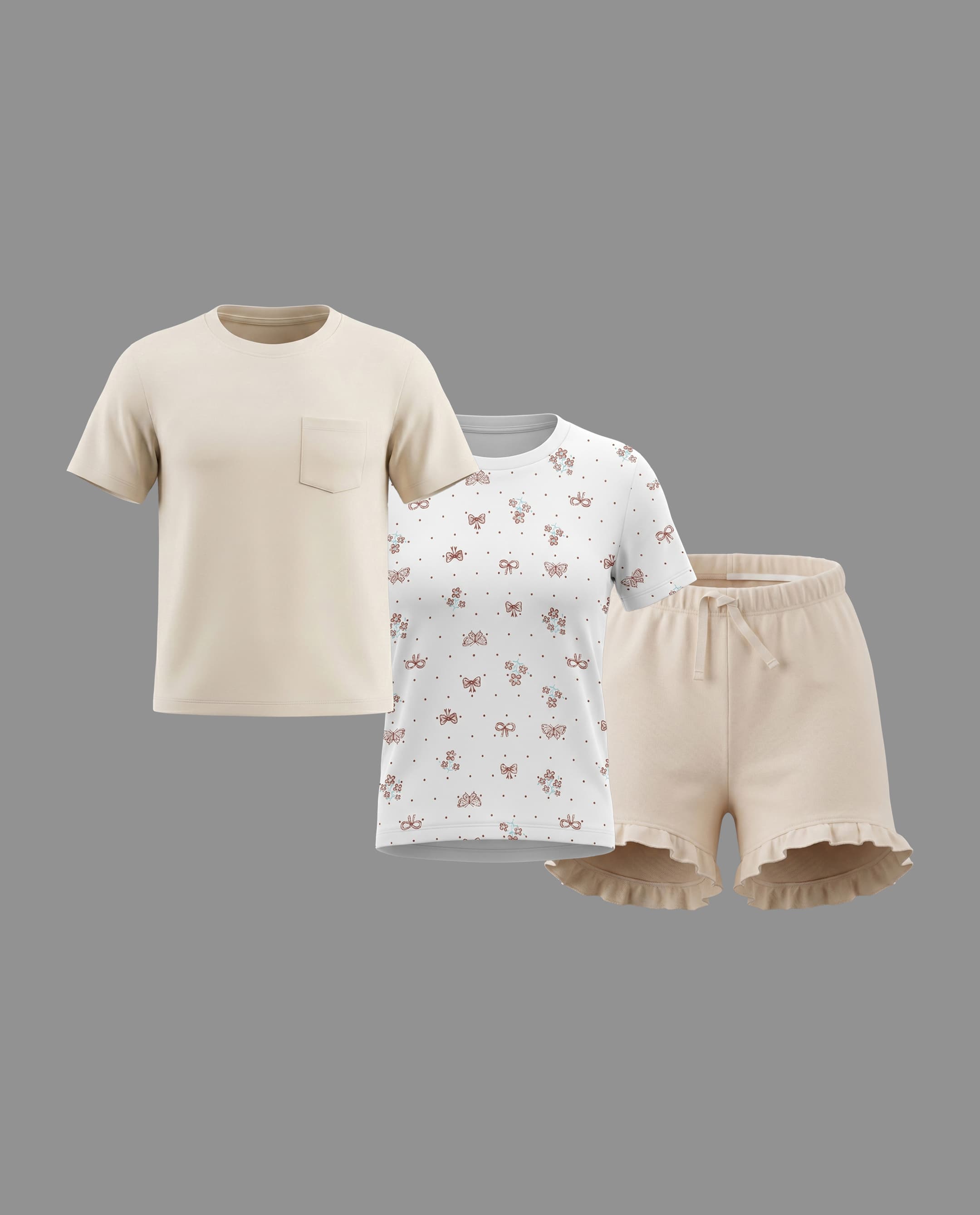 3 - Pcs Set (2 Pk T-Shirt 1 Pc Short)