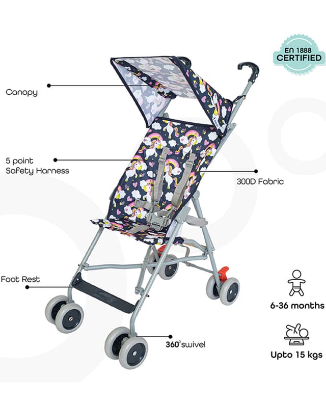 Moon Jet Light Weight Travel Buggy/Stroller For Baby/Kids/Toddler With Extra Wide Canopy |Umbrella Fold |Easy Assemble Shoulder Strap From 6 Months To 3 Years- Printed Leaf - Multicolor thumbnail 2