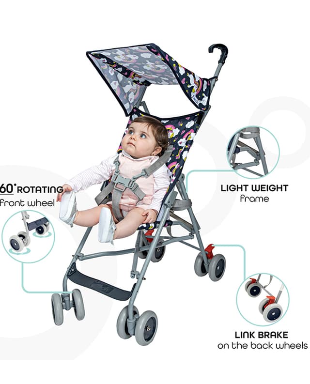 Moon Jet Light Weight Travel Buggy/Stroller For Baby/Kids/Toddler With Extra Wide Canopy |Umbrella Fold |Easy Assemble Shoulder Strap From 6 Months To 3 Years- Printed Leaf - Multicolor thumbnail 3