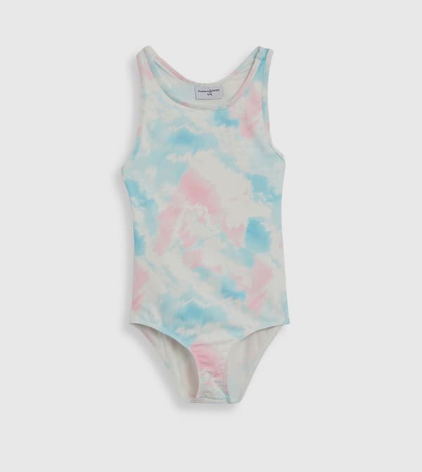 Casual Cotton Tie Dye Sleeveless One-Piece Swimsuit with Scoop Neck