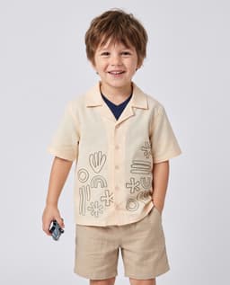 Embroidered Revere Collar Short Sleeves Shirt