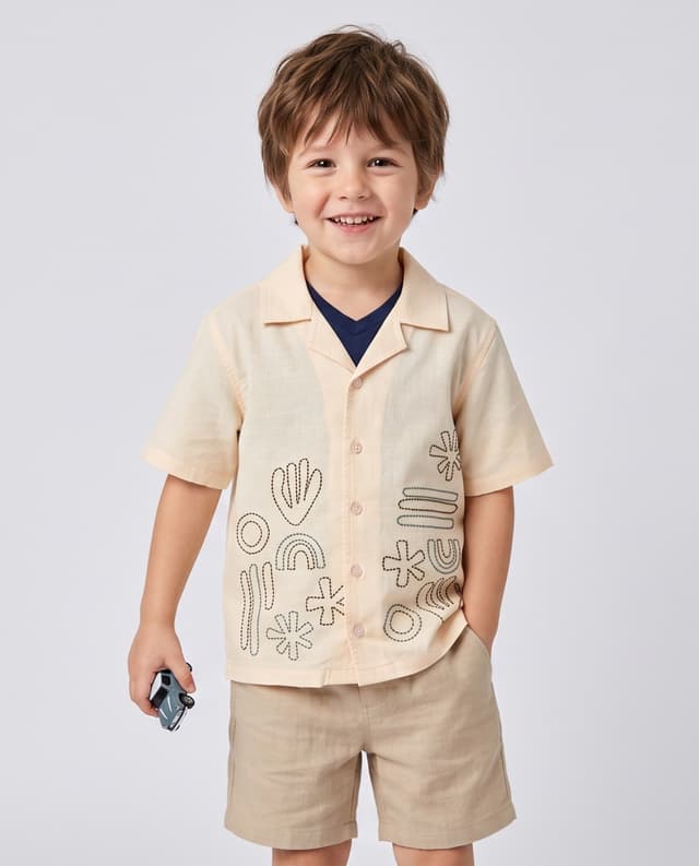 Embroidered Revere Collar Short Sleeves Shirt thumbnail 1