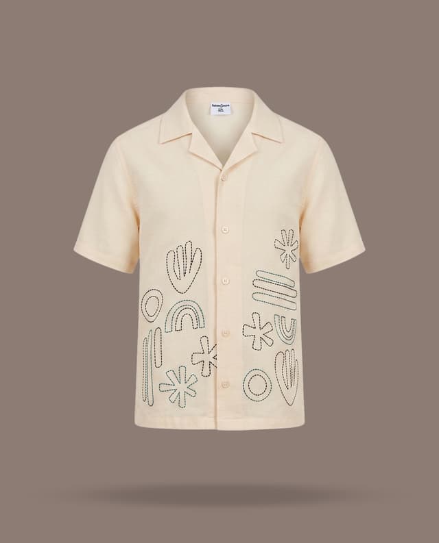 Embroidered Revere Collar Short Sleeves Shirt thumbnail 3