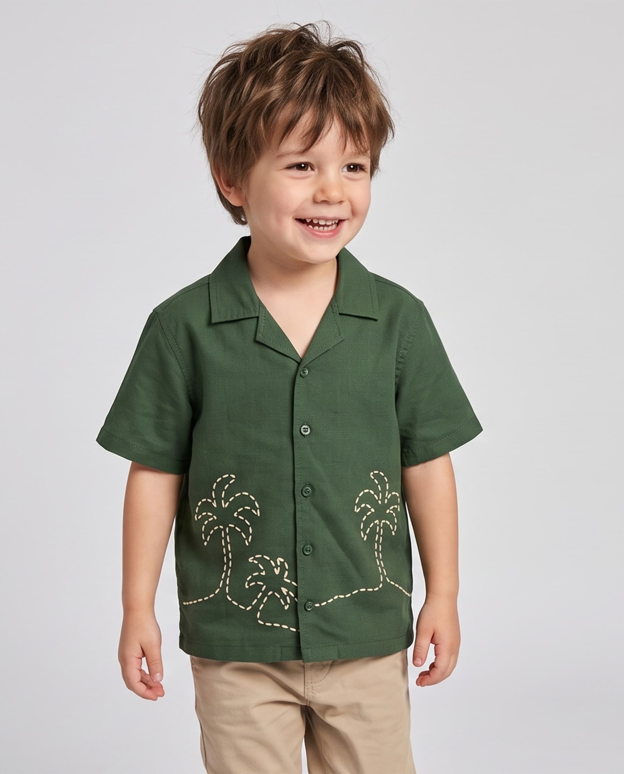 Embroidered Revere Collar Short Sleeve Shirt