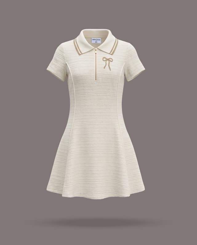 Textured Collared Fit and Flare Mini Dress thumbnail 3