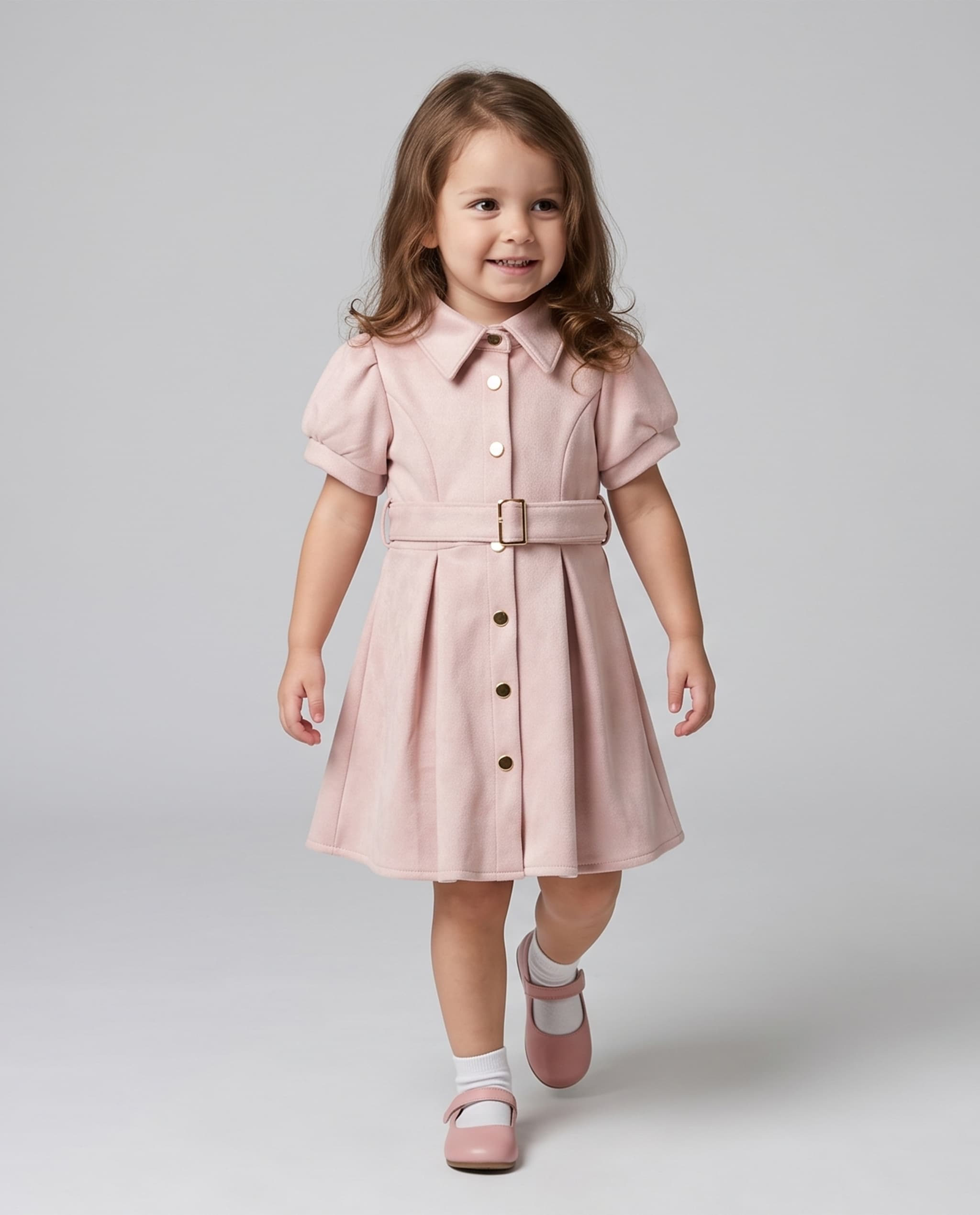Solid Mini Dress with Shirt Collar and Puff Sleeves